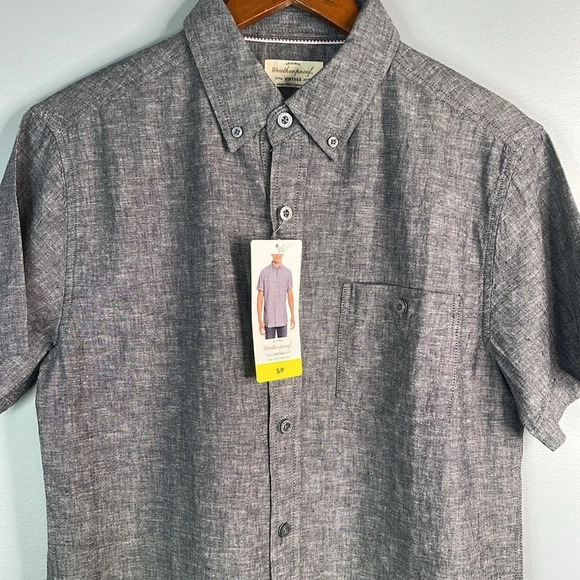 WEATHERPROOF NWT Mens Linen Grey Mix Short Sleeve Button Down Shirt Preppy S - Picture 4 of 14